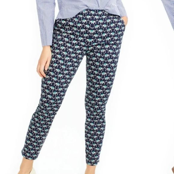 J. Crew Pants - J. CREW Blue Elephant Print Pants size 0